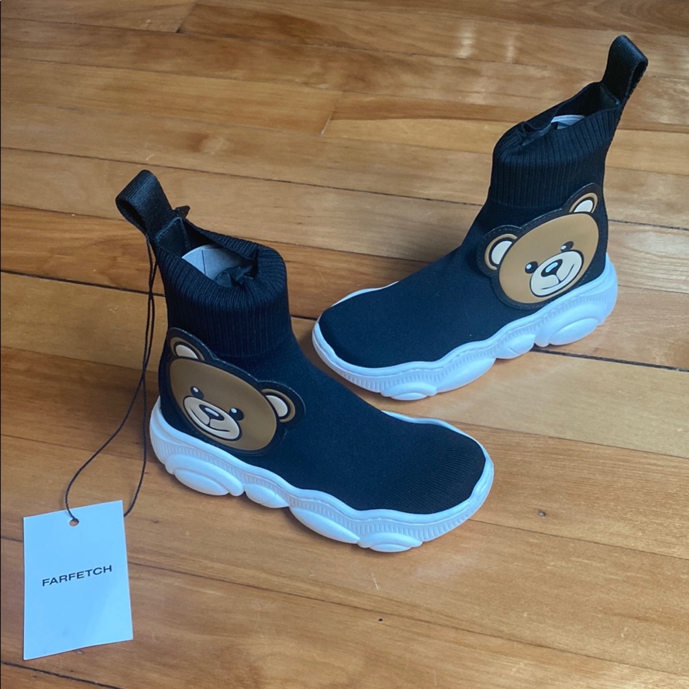 Moschino Black and Brown Sneakers with Stretchy Slip-On Design